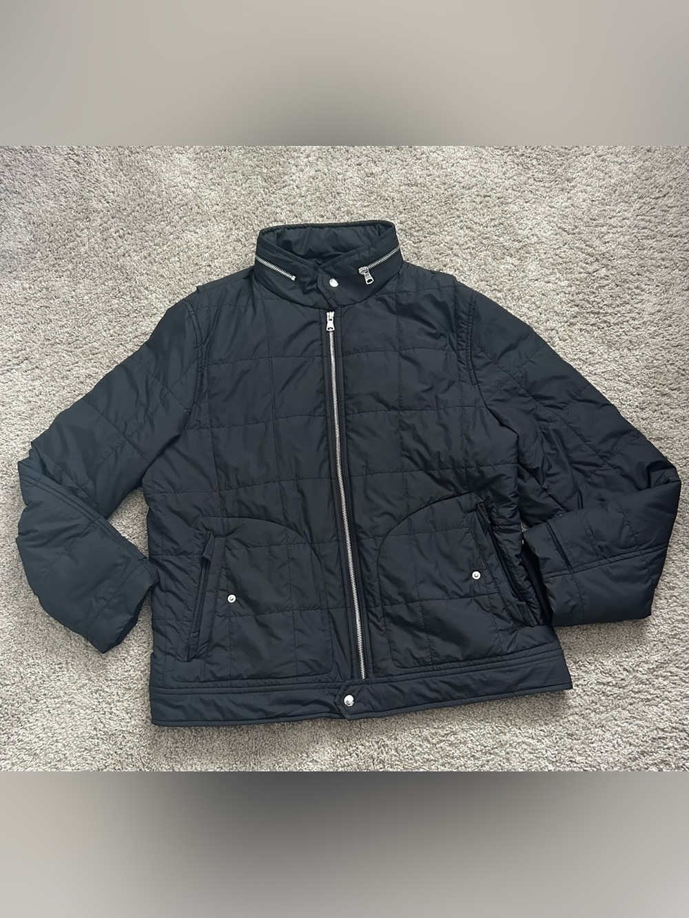 Banana Republic Men’s Black Quilted Full Zip Jacket Stand Collar Lightweight XL